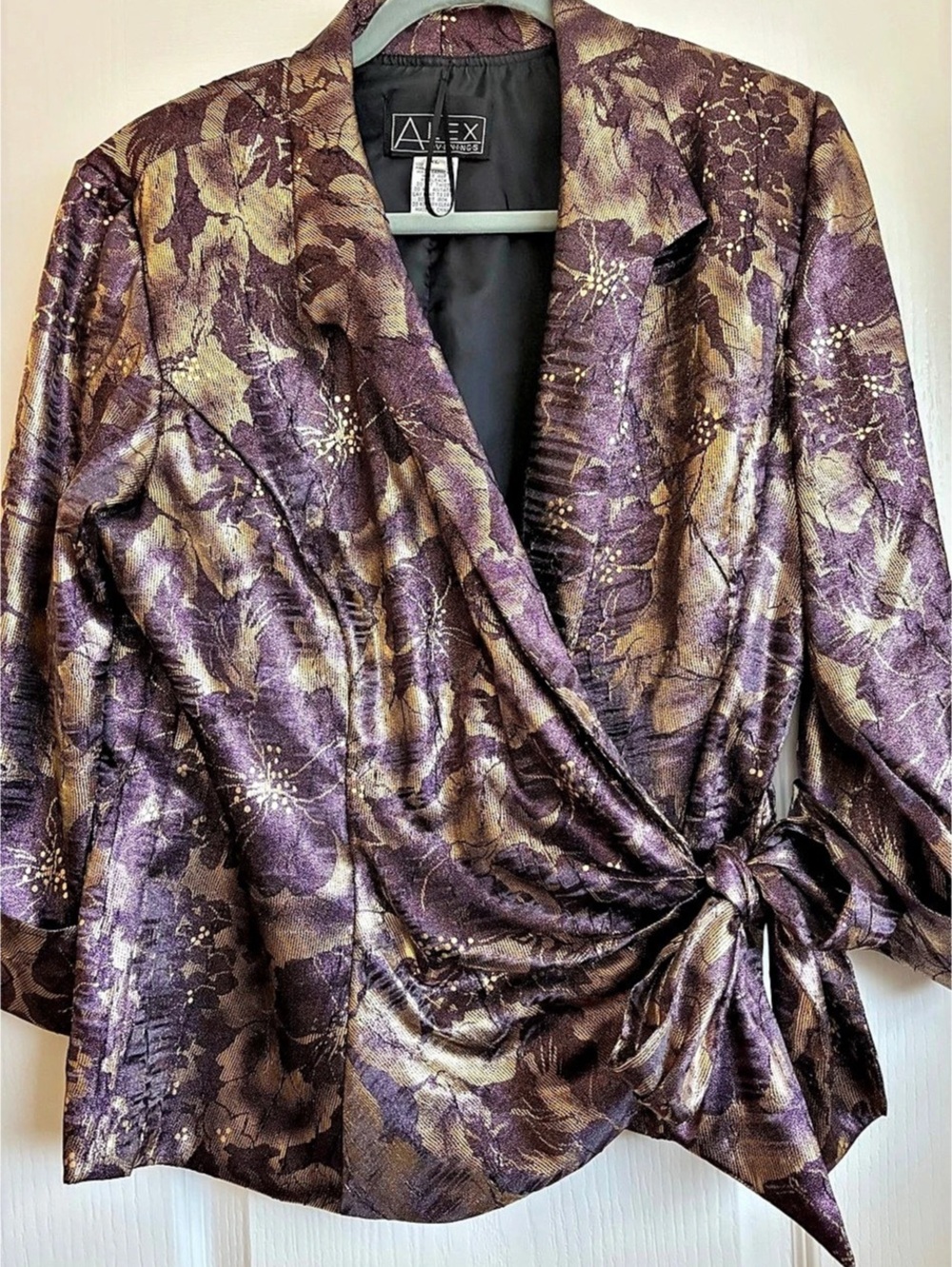 Alex Evenings Floral Tie-Front Blazer Purple Gold XL